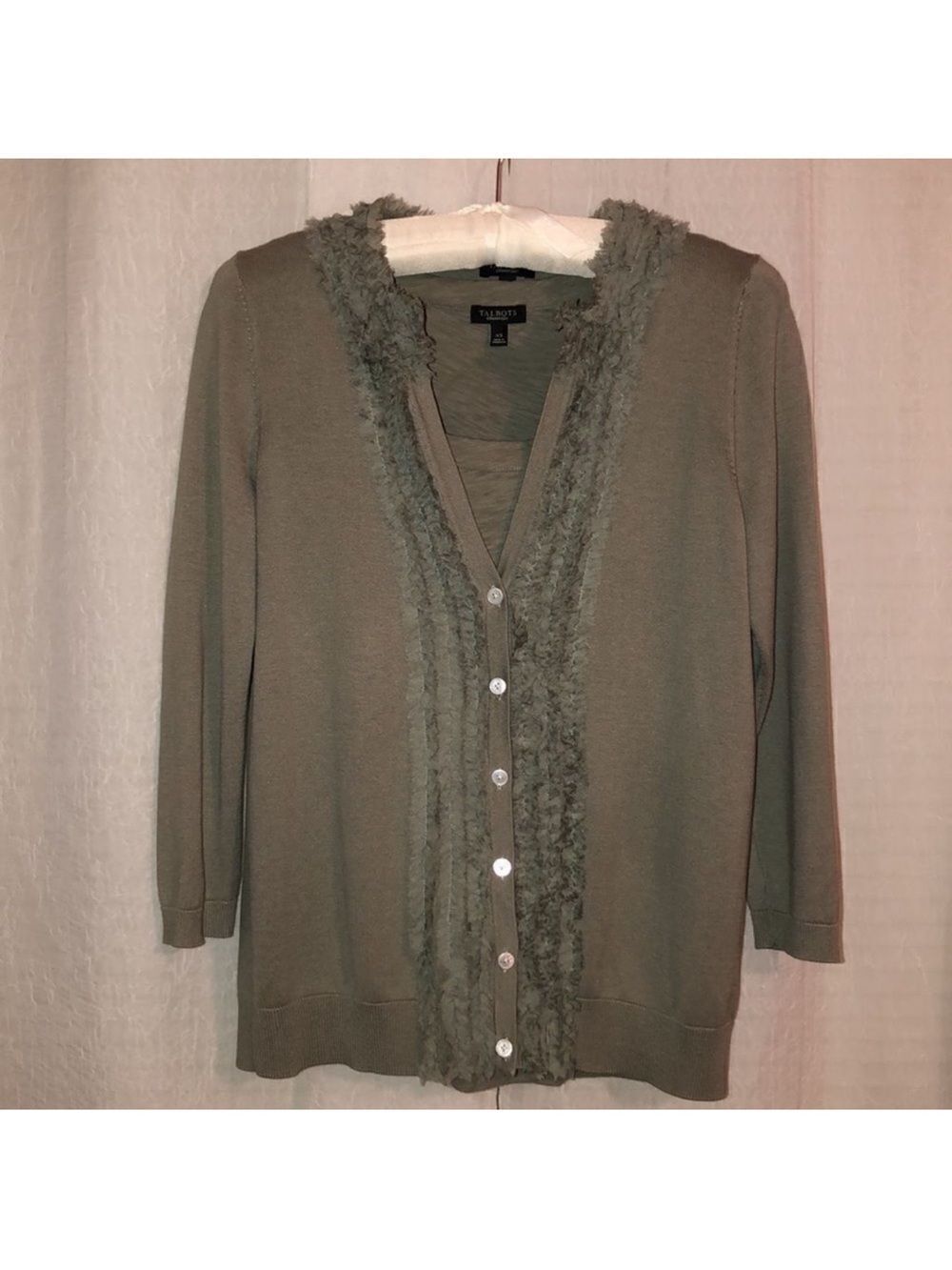 Talbots S Sage Green Button Front V Neck Knit Cardigan and XS Tank Set